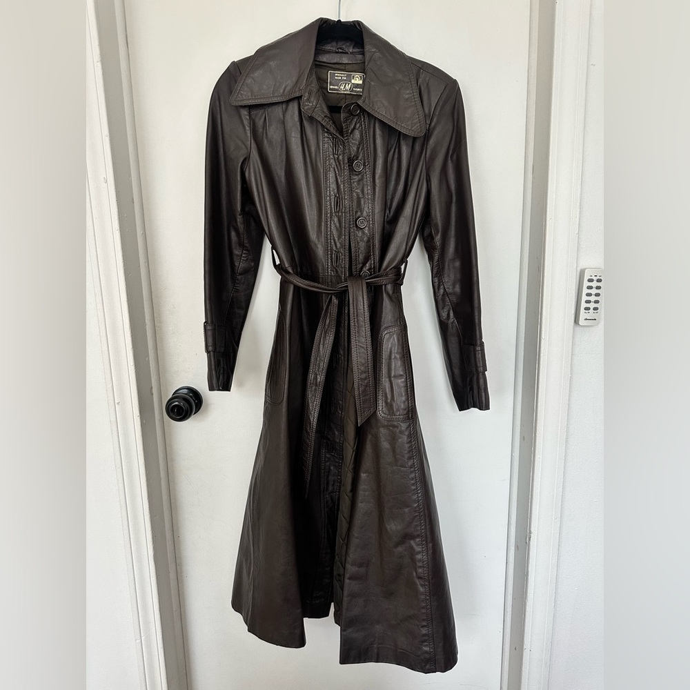 Rare Vintage H&M Chocolate Leather Lined Belted Trench Coat